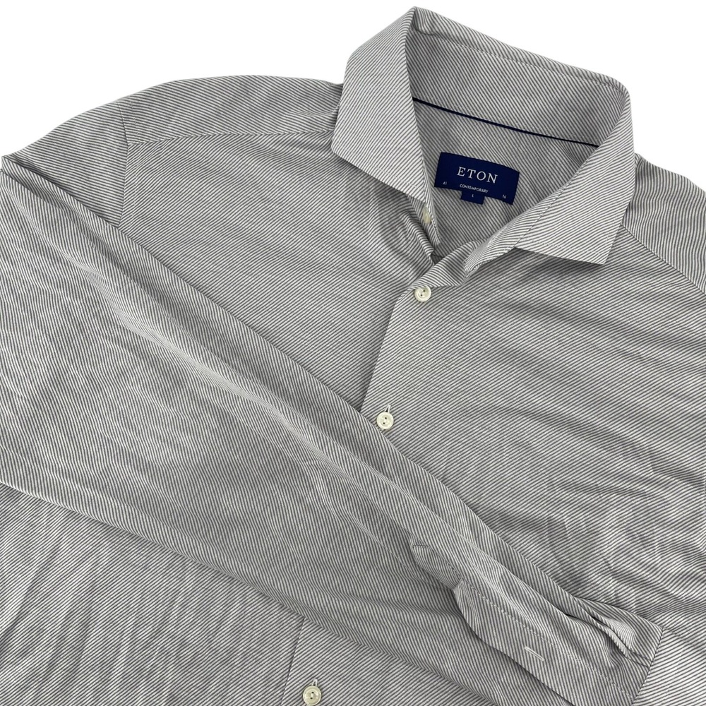Eton Men's Gray and White Micro-Stripe Dress Shirt